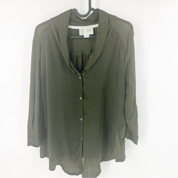 ✅ Anthropologie Sunday Saturday OLIVE GREEN LONG SLEEVE SHIRT SIZE MEDIUM - Picture 1 of 6